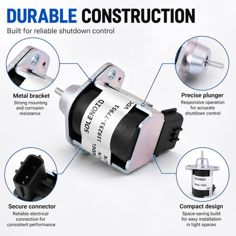For Yanmar Solenoid Valve Engine Shutdown Valve 119233-77952, 119233-77951,1503ES-3TNA72, For Yanmar