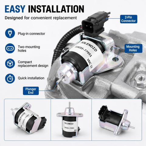 For Yanmar Solenoid Valve Engine Shutdown Valve 119233-77952, 119233-77951,1503ES-3TNA72, For Yanmar