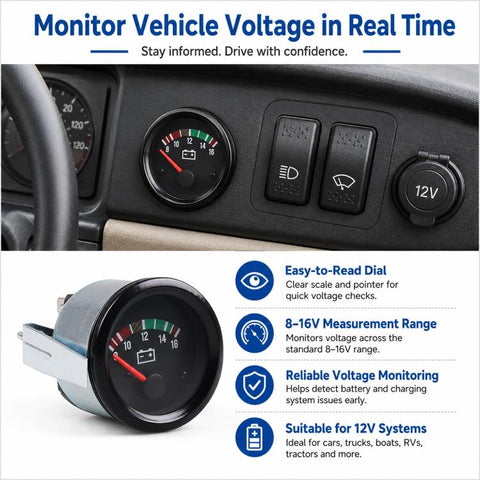 52mm High-precision Pointer-type 8-16V Voltmeter, 52mm Voltmeter
