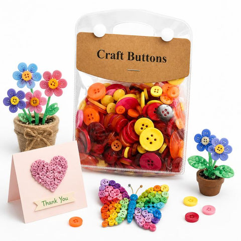 175g/Pack Mixed Sizes Colorful Round Resin Buttons DIY Craft Kit, 250-400 Pieces/Pack