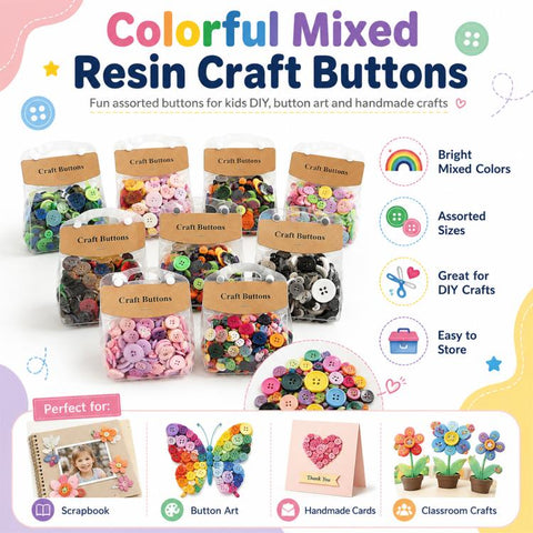 175g/Pack Mixed Sizes Colorful Round Resin Buttons DIY Craft Kit, 250-400 Pieces/Pack