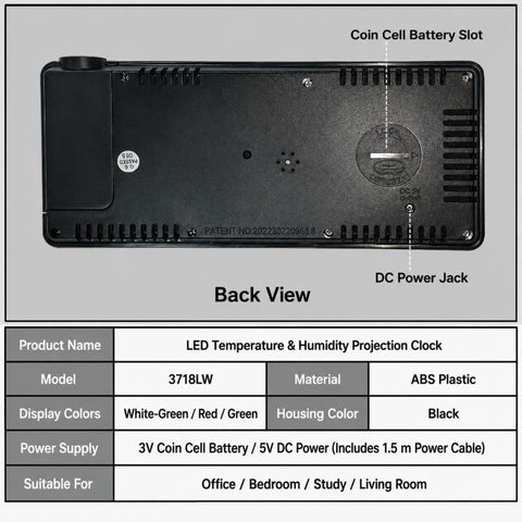 DS-3718LW Multifunctional Creative LED Screen Projection Display Electronic Clock