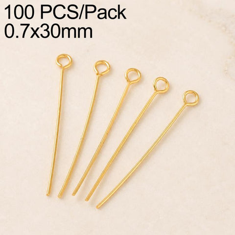 100 PCS/Pack Gold Plated Brass Bead Head Pins for DIY Charm Earrings Jewelry Making, 0.7x20mm, 0.7x24mm, 0.7x28mm, 0.7x30mm