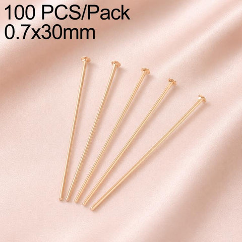 100 PCS/Pack Gold Plated Brass Bead Head Pins for DIY Charm Earrings Jewelry Making, 0.7x20mm, 0.7x24mm, 0.7x28mm, 0.7x30mm