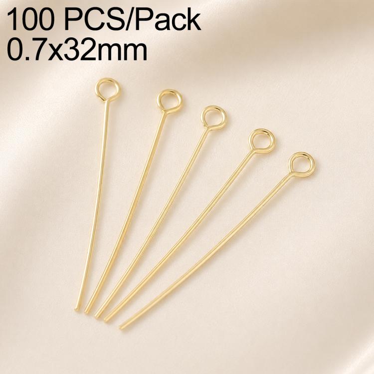 100 PCS/Pack Gold Plated Brass Bead Head Pins for DIY Charm Earrings Jewelry Making, 0.7x32mm, 0.7x35mm, 0.7x40mm, 0.7x50mm