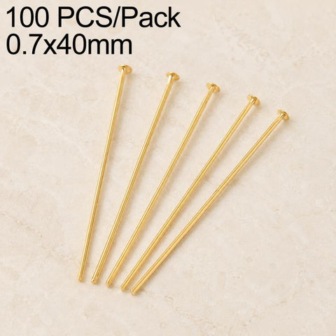 100 PCS/Pack Gold Plated Brass Bead Head Pins for DIY Charm Earrings Jewelry Making, 0.7x32mm, 0.7x35mm, 0.7x40mm, 0.7x50mm