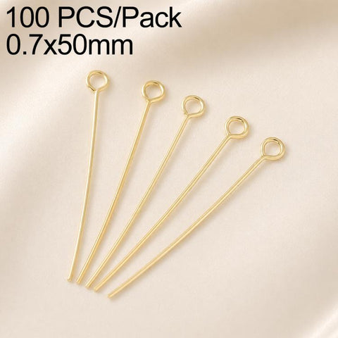 100 PCS/Pack Gold Plated Brass Bead Head Pins for DIY Charm Earrings Jewelry Making, 0.7x32mm, 0.7x35mm, 0.7x40mm, 0.7x50mm