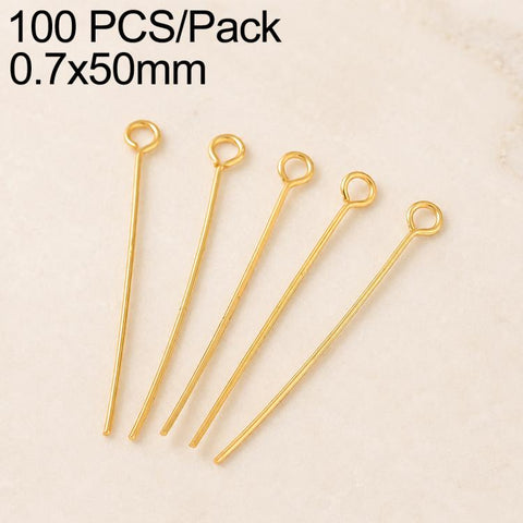 100 PCS/Pack Gold Plated Brass Bead Head Pins for DIY Charm Earrings Jewelry Making, 0.7x32mm, 0.7x35mm, 0.7x40mm, 0.7x50mm