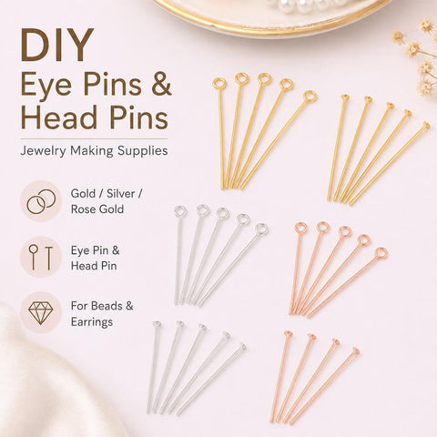 100 PCS/Pack Gold Plated Brass Bead Head Pins for DIY Charm Earrings Jewelry Making, 0.7x20mm, 0.7x24mm, 0.7x28mm, 0.7x30mm