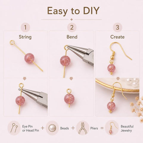 100 PCS/Pack Gold Plated Brass Bead Head Pins for DIY Charm Earrings Jewelry Making, 0.7x20mm, 0.7x24mm, 0.7x28mm, 0.7x30mm