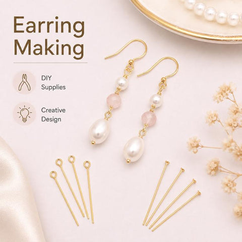 100 PCS/Pack Gold Plated Brass Bead Head Pins for DIY Charm Earrings Jewelry Making, 0.7x20mm, 0.7x24mm, 0.7x28mm, 0.7x30mm