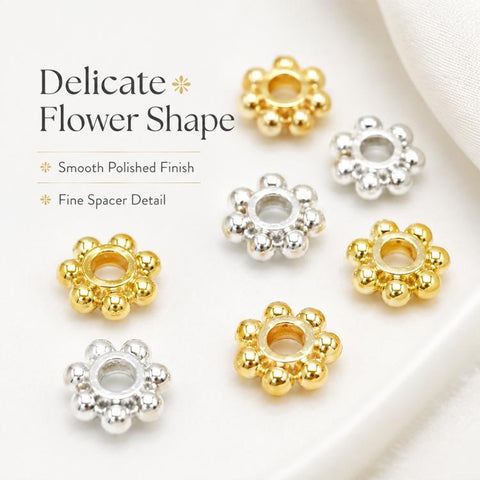 100 PCS/Pack Gold Filled Snowflake Bead Caps Spacers for DIY Jewelry Making, Gear Snowflake 4mm, Gear Snowflake 5mm, Gear Snowflake 6mm