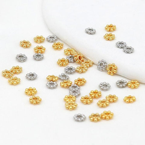 100 PCS/Pack Gold Filled Snowflake Bead Caps Spacers for DIY Jewelry Making, Gear Snowflake 4mm, Gear Snowflake 5mm, Gear Snowflake 6mm