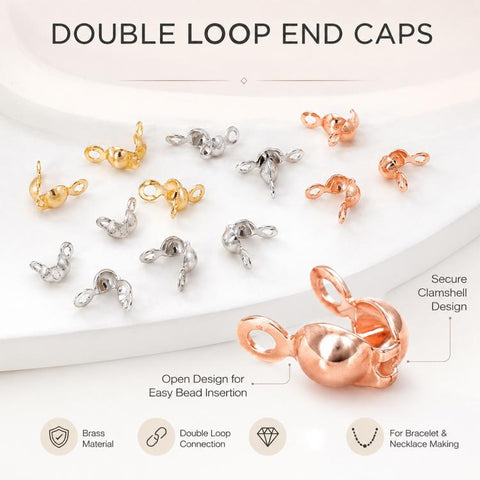 100 PCS/Pack Copper Dual-Loop Crimp Cover Knots Beads Caps Tassel Closure for DIY Jewelry Making, Dual-Loop Buckle 3.2mm, Dual-Loop Buckle 3.6mm, Dual-Loop Buckle 4mm