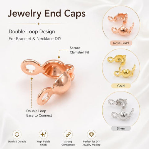 100 PCS/Pack Copper Dual-Loop Crimp Cover Knots Beads Caps Tassel Closure for DIY Jewelry Making, Dual-Loop Buckle 3.2mm, Dual-Loop Buckle 3.6mm, Dual-Loop Buckle 4mm