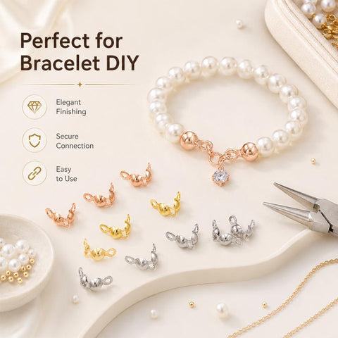 100 PCS/Pack Copper Dual-Loop Crimp Cover Knots Beads Caps Tassel Closure for DIY Jewelry Making, Dual-Loop Buckle 3.2mm, Dual-Loop Buckle 3.6mm, Dual-Loop Buckle 4mm