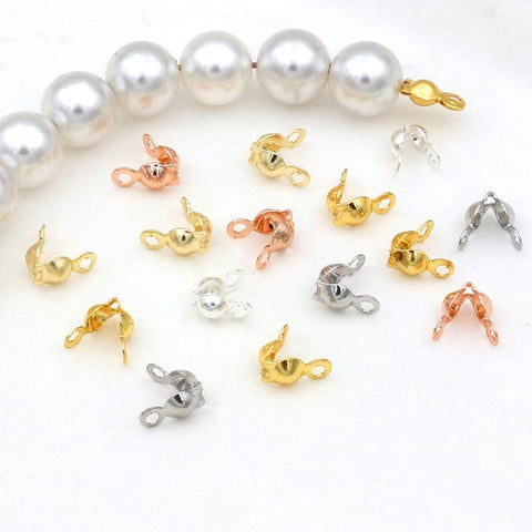 100 PCS/Pack Copper Dual-Loop Crimp Cover Knots Beads Caps Tassel Closure for DIY Jewelry Making, Dual-Loop Buckle 3.2mm, Dual-Loop Buckle 3.6mm, Dual-Loop Buckle 4mm