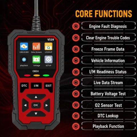 V539 Car Code Reader OBD2 Fault Detector Multifunctional Fault Code Clearing Scanner