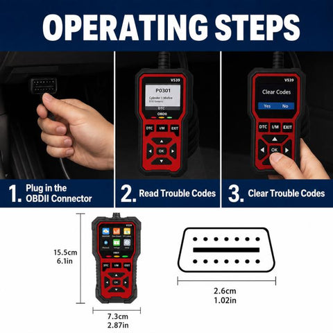 V539 Car Code Reader OBD2 Fault Detector Multifunctional Fault Code Clearing Scanner