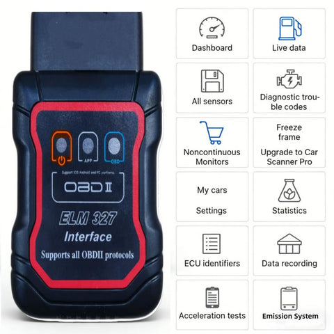 ELM 327 OBD2 Car Fault Diagnostic Tool Bluetooth Wireless Auto Code Reader Adapter, Black