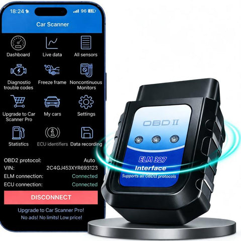 ELM 327 Car Engine Fault Diagnostic Tool, Bluetooth OBD2 Fault Detection Adapter, Blue