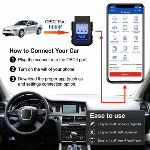 ELM 327 Car Engine Fault Diagnostic Tool, Bluetooth OBD2 Fault Detection Adapter, Blue
