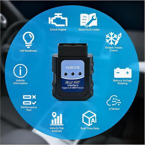 ELM 327 Car Engine Fault Diagnostic Tool, Bluetooth OBD2 Fault Detection Adapter, Blue