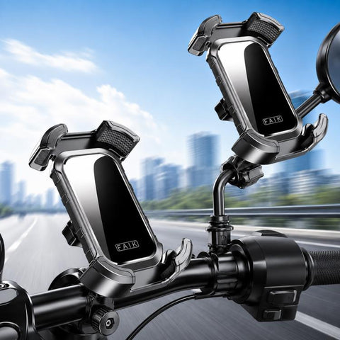 F1 Motorcycle Bicycle 360-Degree Rotating Navigation Phone Holder, Textured Handlebar Style, Mirror-Finish Handlebar Style, Textured Rearview Mirror Style, Mirror-Finish Rearview Mirror Style, Handlebar and Rearview Mirror Style