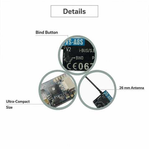 FlySky FS-A8S V2 2.4G 8CH Mini Receiver with PPM i-BUS SBUS Output