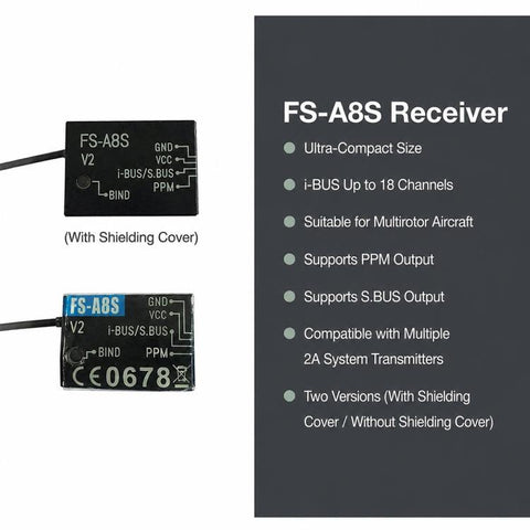 FlySky FS-A8S V2 2.4G 8CH Mini Receiver with PPM i-BUS SBUS Output