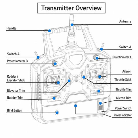 FlySky FS-CT6B 2.4GHz 6CH Radio Model RC Transmitter & R6B Receiver, CT6B+R6B