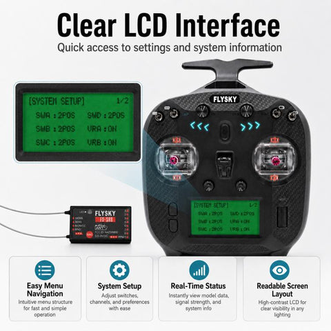 FlySky FS-ST8 LCD Screen 2.4G 8CH Transmitter for Drone / Boat / Car Model, Standard Left with SR8 Receiver, Upgraded Left with SR8A Receiver