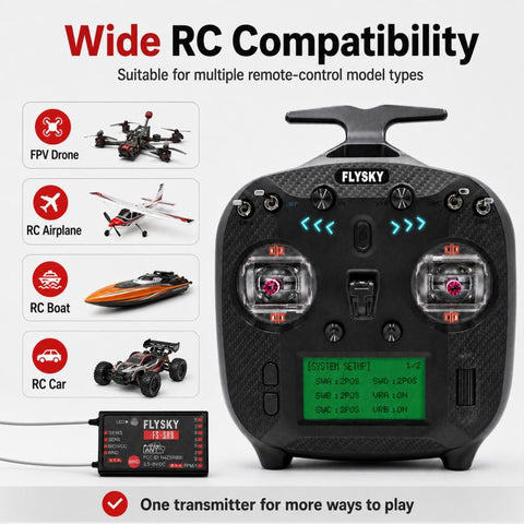 FlySky FS-ST8 LCD Screen 2.4G 8CH Transmitter for Drone / Boat / Car Model, Standard Left with SR8 Receiver, Upgraded Left with SR8A Receiver
