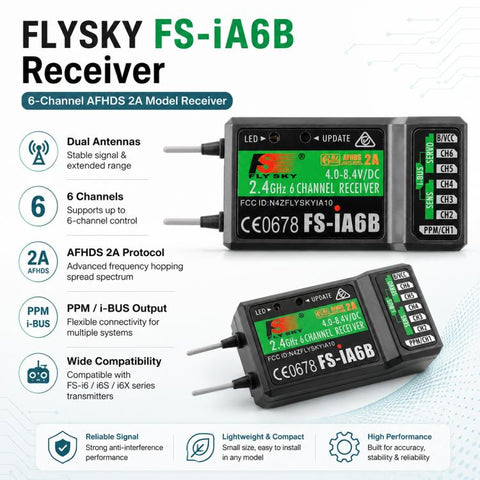 FlySky FS-iA6B 6 Channel Receiver for FS-i6 / i6X / i6S RC Transmitter, FS-iA6B