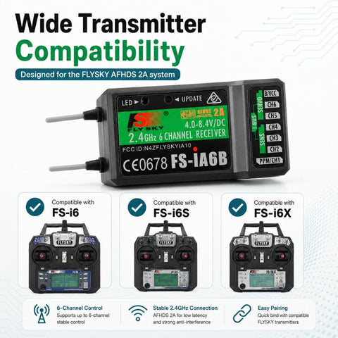 FlySky FS-iA6B 6 Channel Receiver for FS-i6 / i6X / i6S RC Transmitter, FS-iA6B