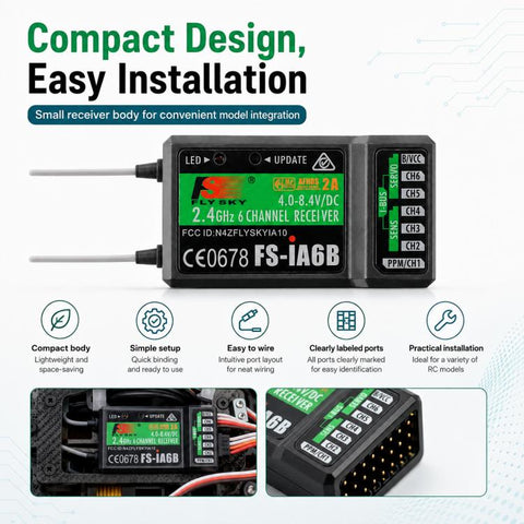 FlySky FS-iA6B 6 Channel Receiver for FS-i6 / i6X / i6S RC Transmitter, FS-iA6B