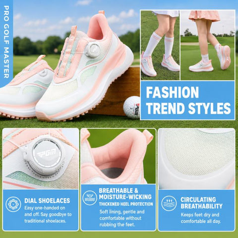 PGM XZ475 Girls High-Rebound Cushioned Breathable Non-Slip Golf Shoes, 31, 32, 33, 34, 35, 36, 37, 38