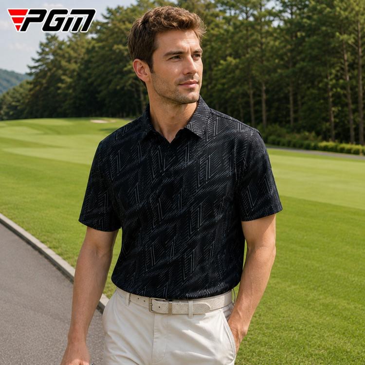 PGM YF913 Men Printed Breathable Moisture-Wicking Quick-Dry Golf Sports Shirt, M, L, XL, XXL