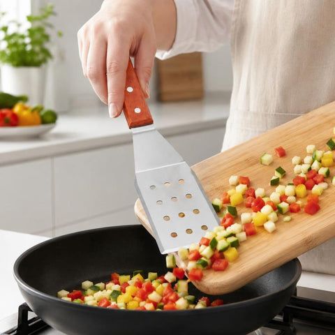 LsCook Stainless Steel Cooking Spatula with Wooden Handle, Small Frying Spatula, Small Slotted Spatula, Small Griddle Scraper, Small Triangular Spatula, Large Griddle Scraper, Large Triangular Spatula, Angled Griddle Spatula                            ...