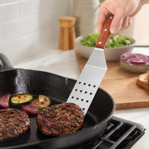 LsCook Stainless Steel Cooking Spatula with Wooden Handle, Small Frying Spatula, Small Slotted Spatula, Small Griddle Scraper, Small Triangular Spatula, Large Griddle Scraper, Large Triangular Spatula, Angled Griddle Spatula                            ...