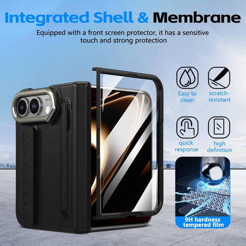 Film Integrated Lens Frame Bracket Phone Case with Wristband / Pen, For iPhone Duo