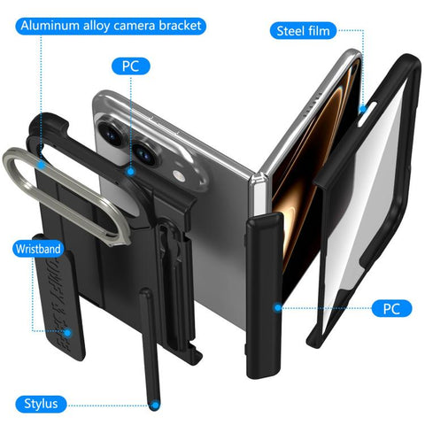 Film Integrated Lens Frame Bracket Phone Case with Wristband / Pen, For iPhone Duo