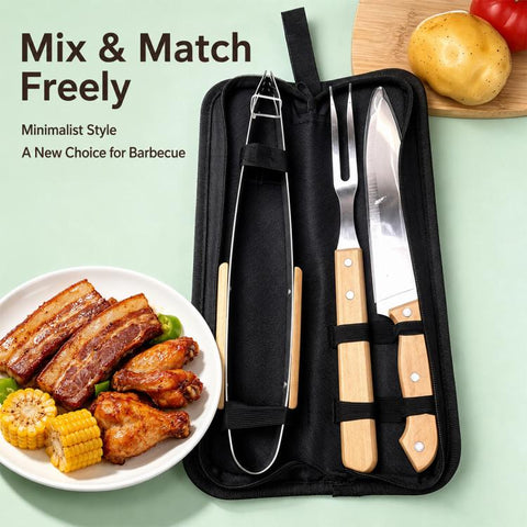 LsCook Portable Stainless Steel BBQ Tools with Carrying Bag, 2 PCS/Set, 3 PCS/Set, 4 PCS/Set