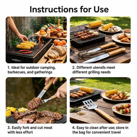 LsCook Portable Stainless Steel BBQ Tools with Carrying Bag, 2 PCS/Set, 3 PCS/Set, 4 PCS/Set