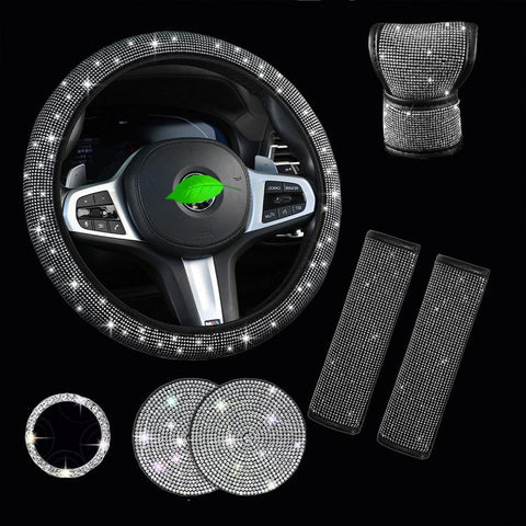 7 in 1 Set Car Diamond Studded Steering Wheel Cover, Diameter: 38cm
