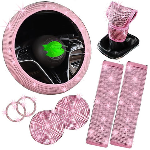 7 in 1 Set Car Diamond Studded Steering Wheel Cover, Diameter: 38cm