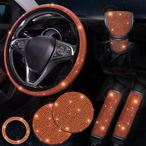 7 in 1 Set Car Diamond Studded Steering Wheel Cover, Diameter: 38cm