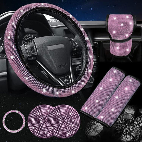 7 in 1 Set Car Diamond Studded Steering Wheel Cover, Diameter: 38cm
