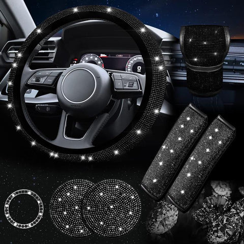 7 in 1 Set Car Diamond Studded Steering Wheel Cover, Diameter: 38cm