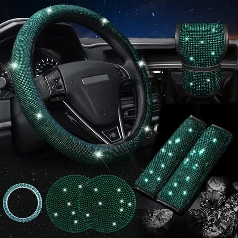 7 in 1 Set Car Diamond Studded Steering Wheel Cover, Diameter: 38cm